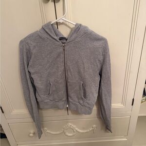 Gray Brandy Melville Waffle Zip-Up Hoodie